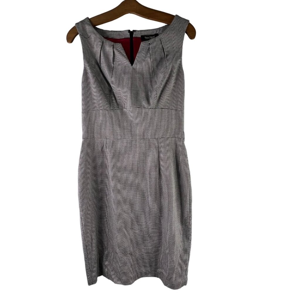 White House Black Market Sheath Dress Size 4 Houndstooth Black White Fit Flare